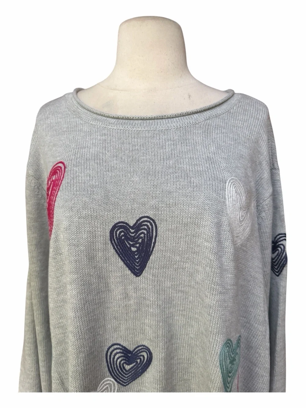 NWOT Coldwater Creek 60% Cotton Embroidered Soutache Heart Knit Pullover Sweater